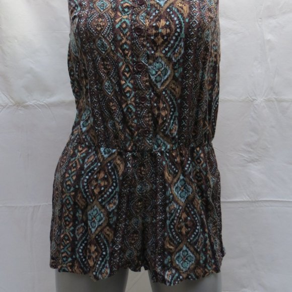 Xxi Brown Mosaic Shorts Romper - Picture 2 of 8